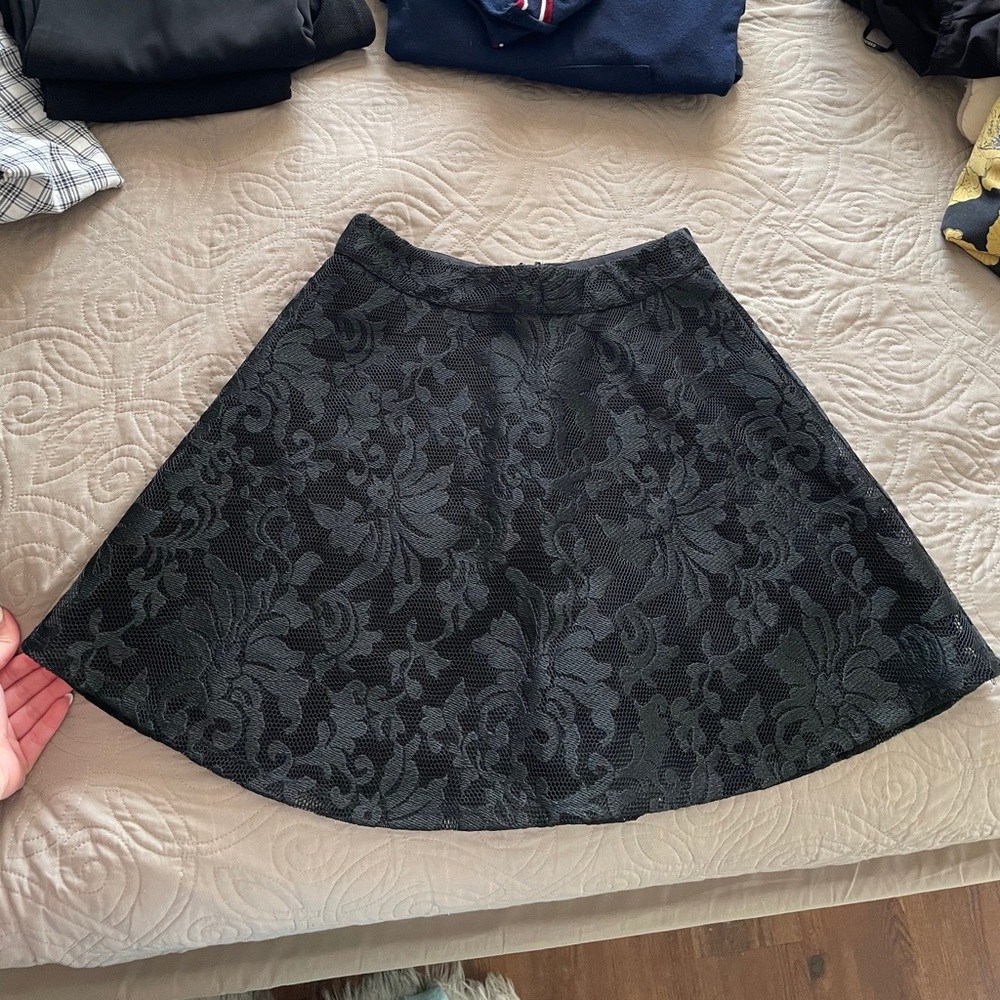 Black lace A-line skirt